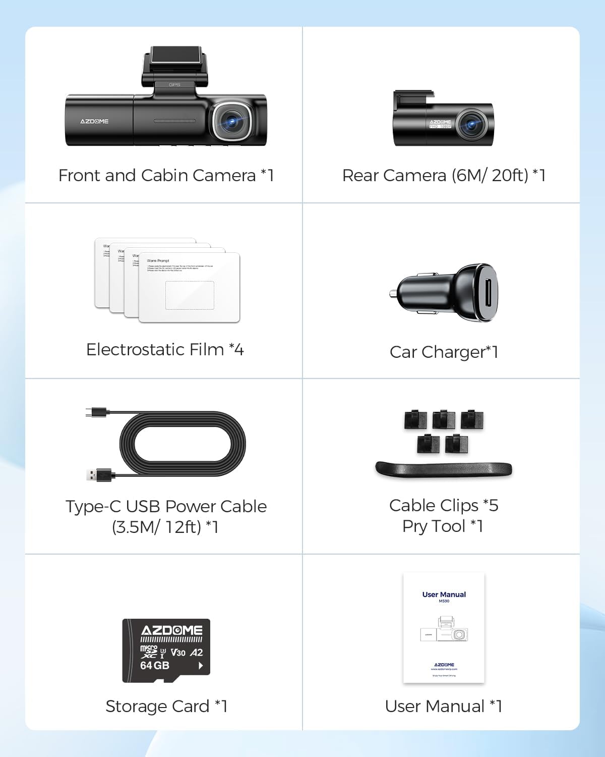 AZDOME M590 3 Channel Dash Cam