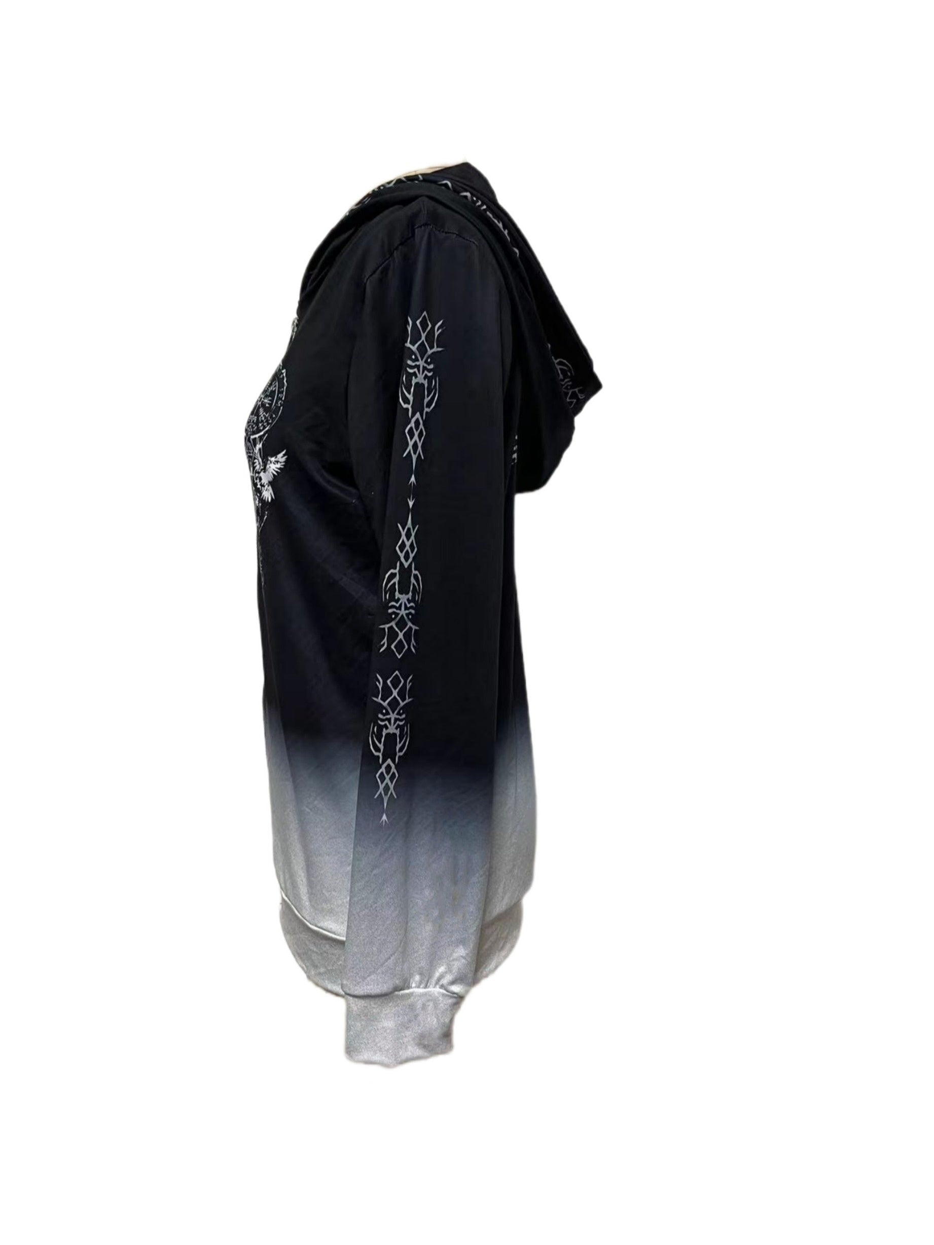 Vintage-Inspired Gradient Zip-Up Hoodie for Women - Long Sleeve, Polyester, Machine Washable