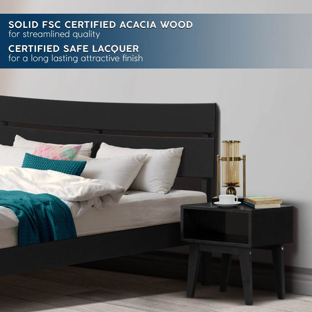 Aurora Solid Wood Bed Frame and Matching Nightstand Bedroom Set