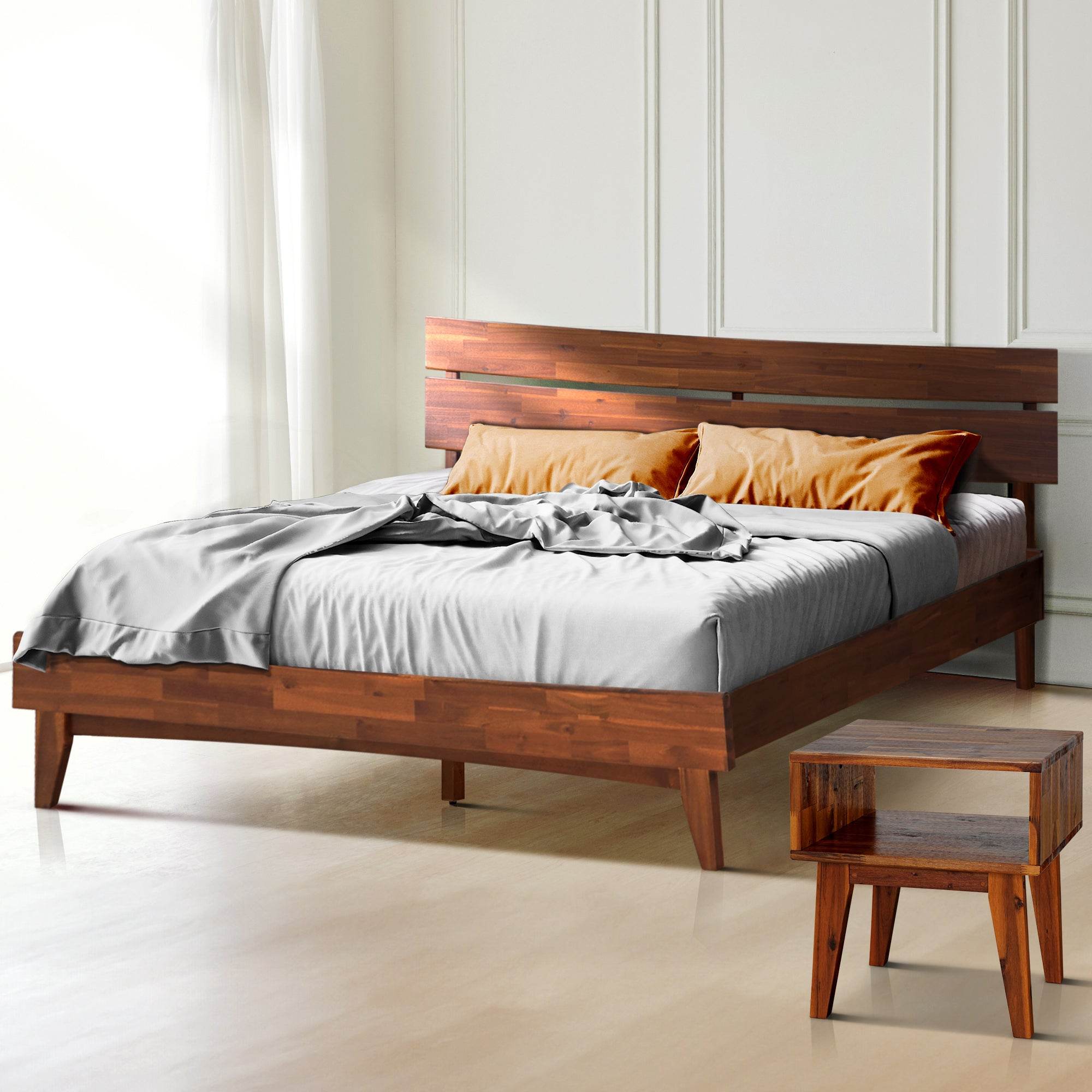 Aurora Solid Wood Bed Frame and Matching Nightstand Bedroom Set