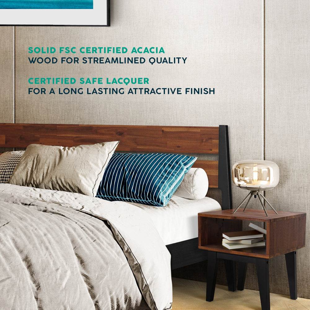 Emery Solid Wood Bed Frame & Nightstand Bedroom Set