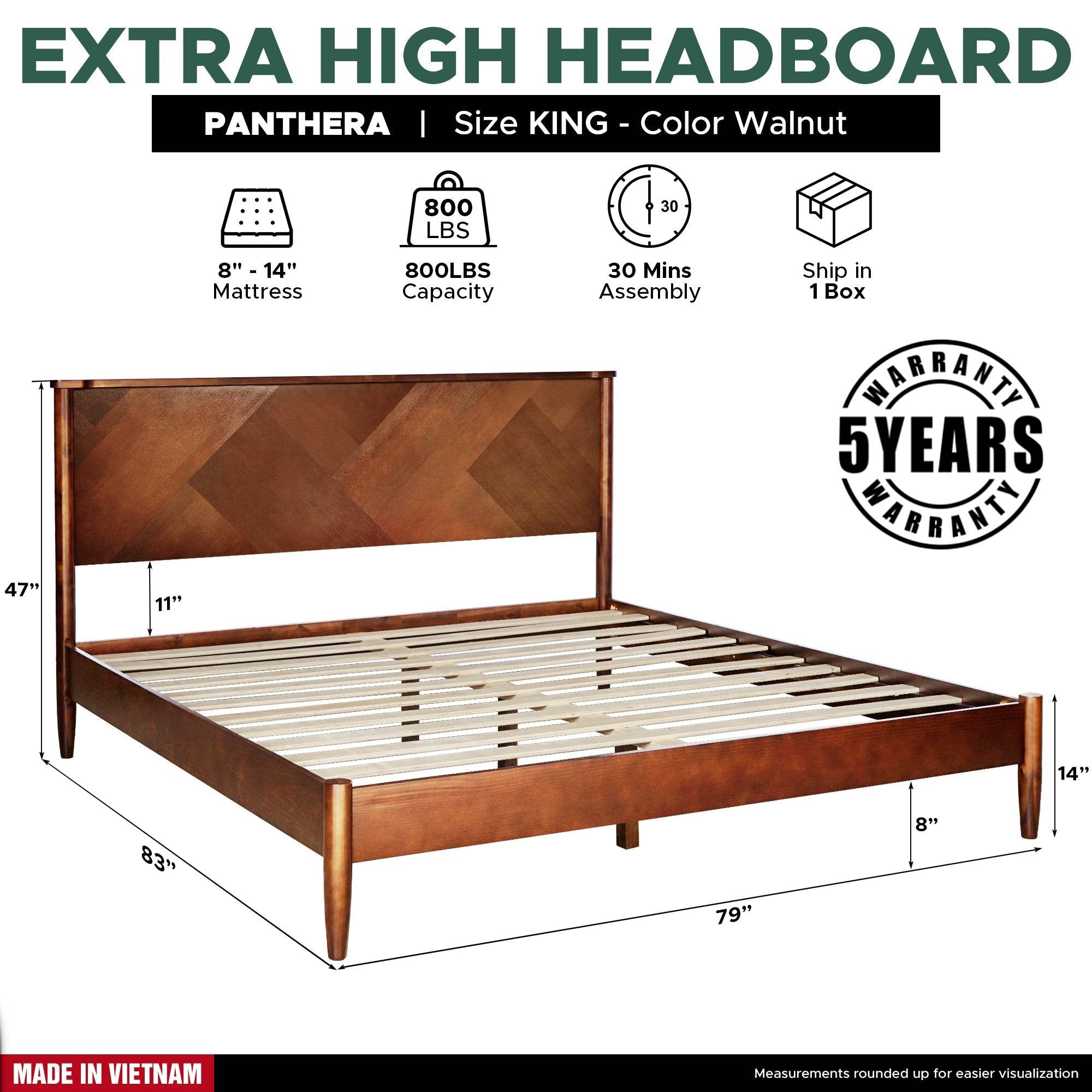 Panthera Platform Bed Frame With Headboard