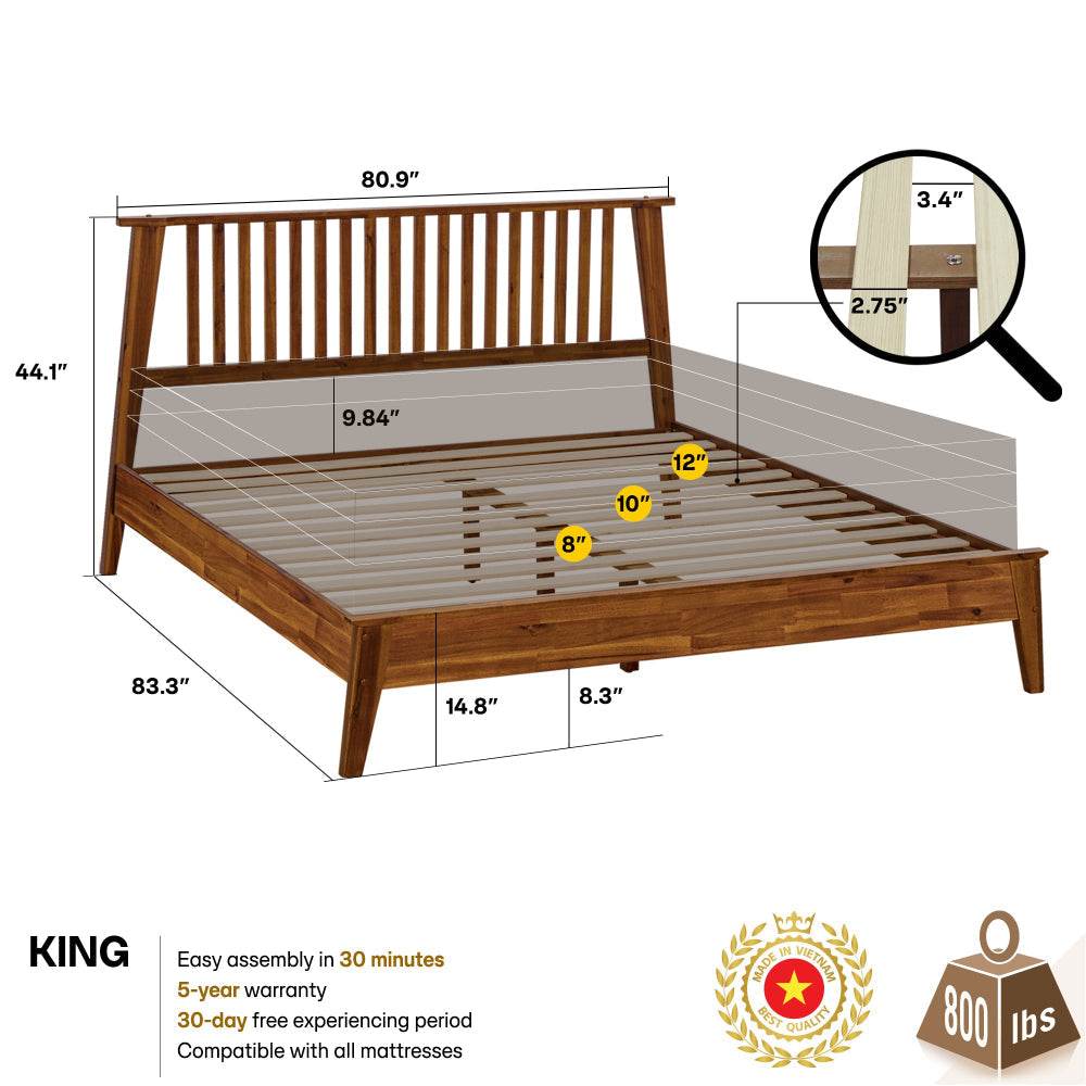 Kaylin Deluxe Wood Platform Bed Frame