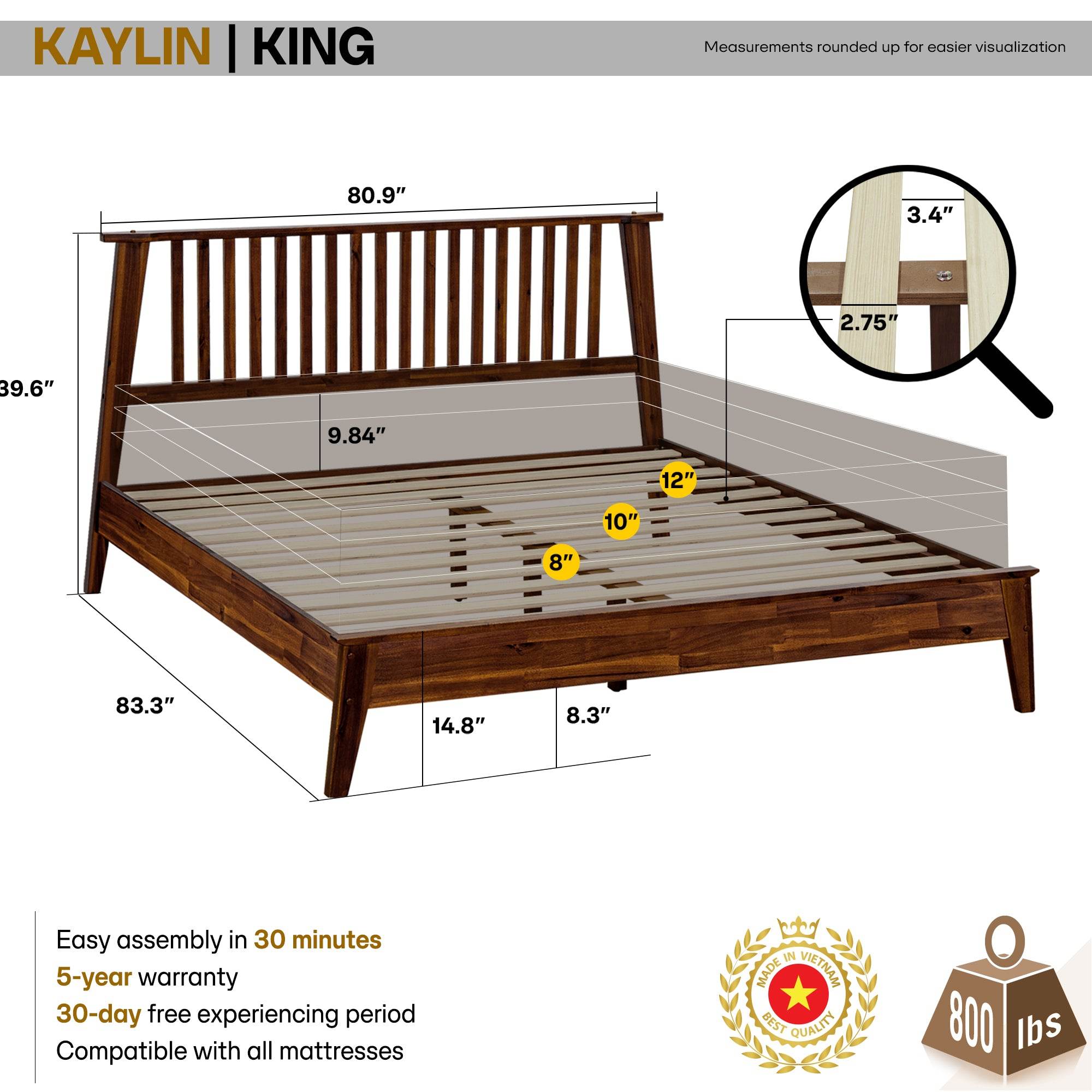 Kaylin Solid Wood Bed Frame