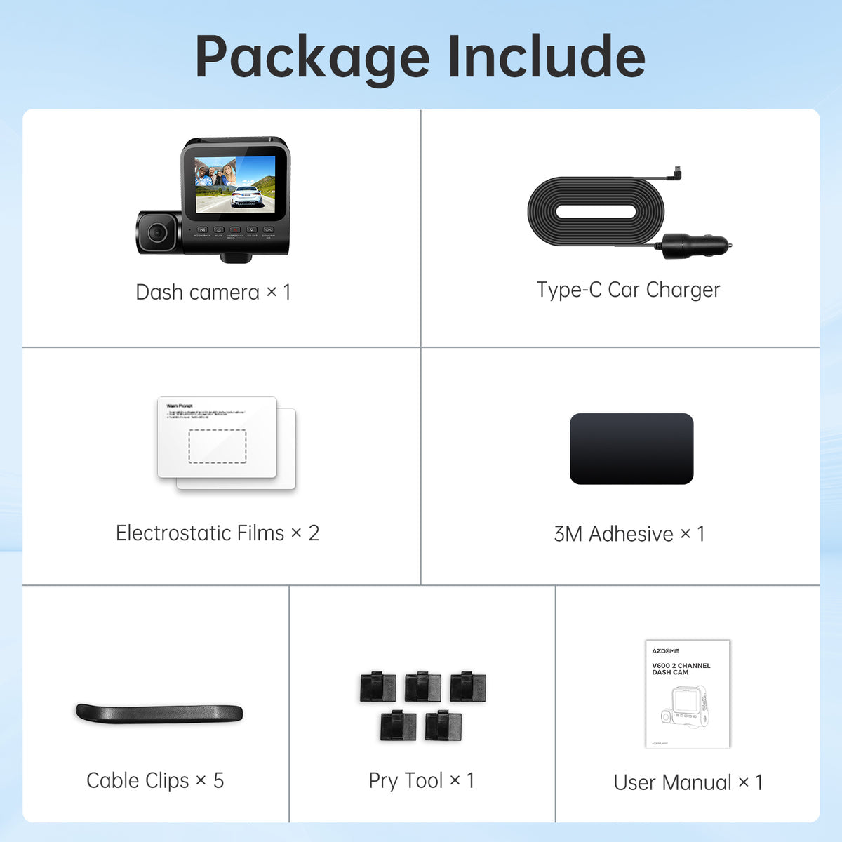 AZDOME Dash Cam V600 2.4" Screen 2x1080P+480P Car Camera G-Sensor Super Night Vision Car DVR 24H Parking Mode Support Rear Cam