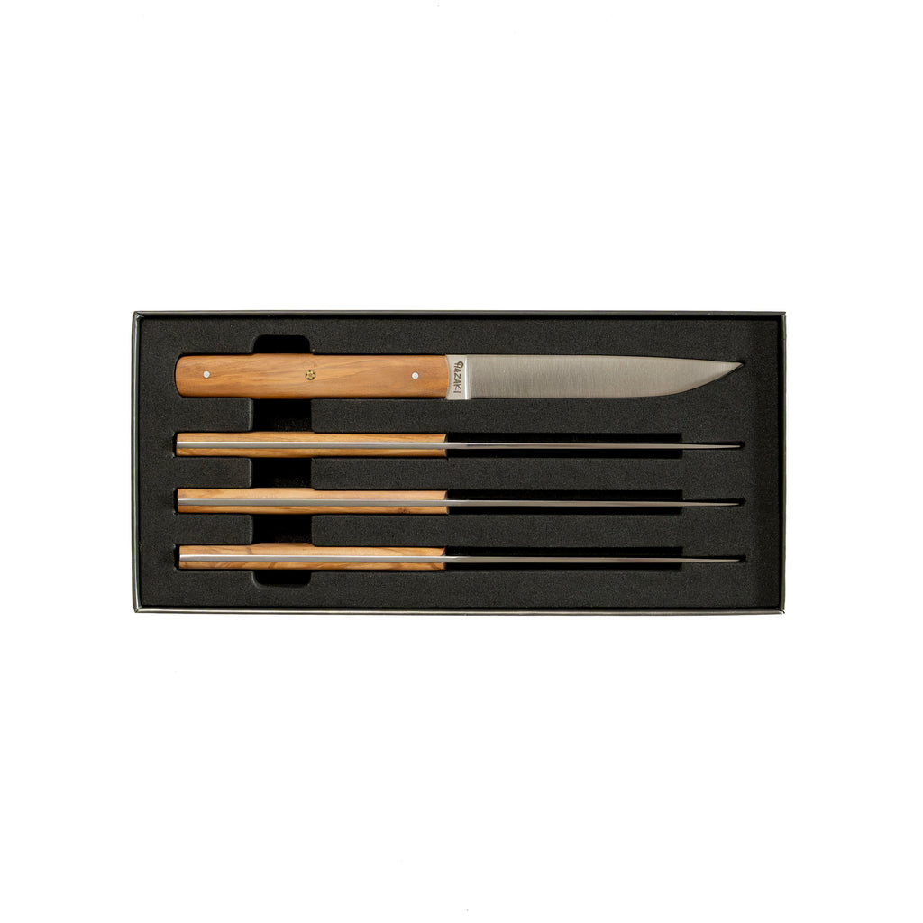 Hazaki Steak Knives 4 pc Kit - Olive Wood
