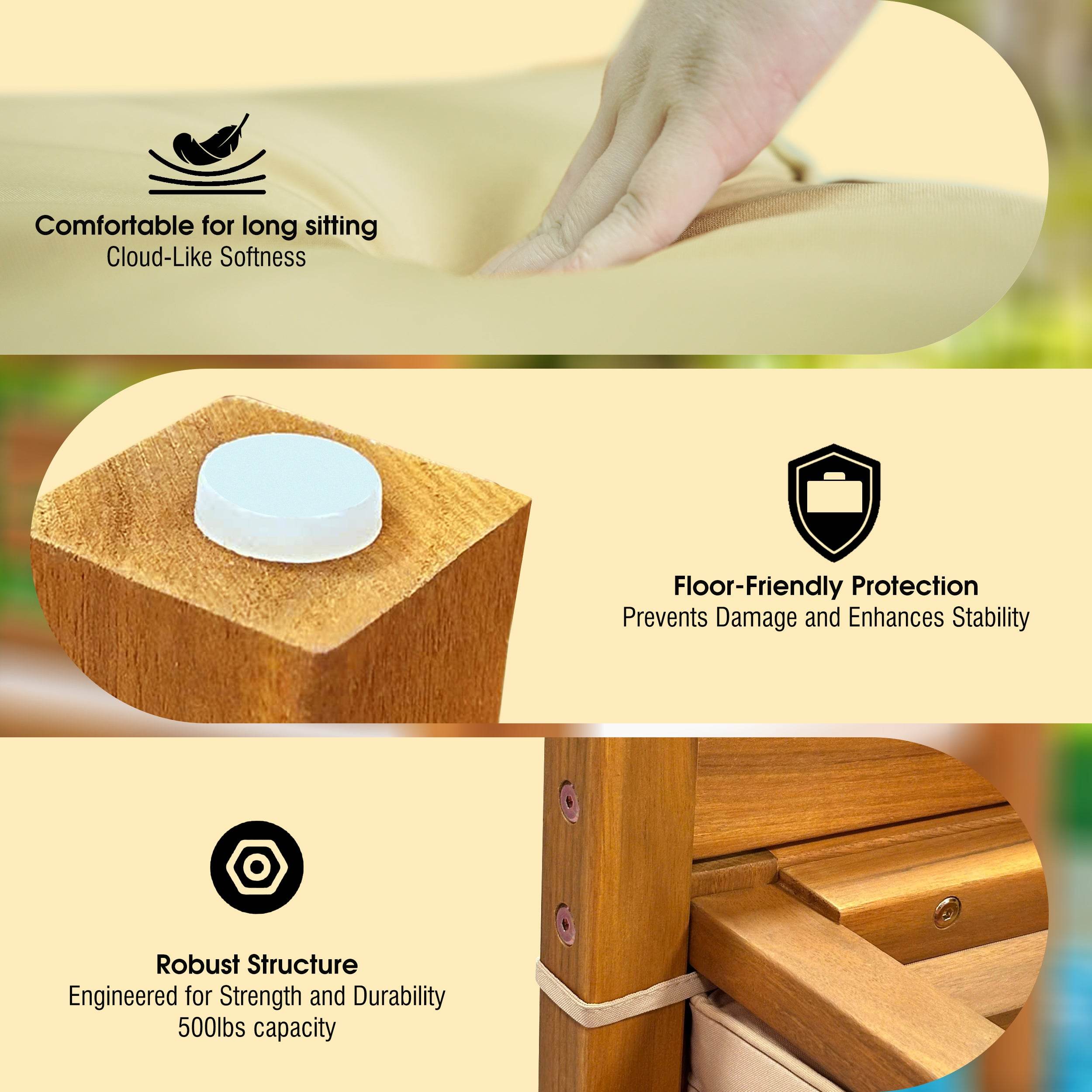 Tranquillo Solara Acacia Wood Outdoor Chairs Set of 2 with Cushions