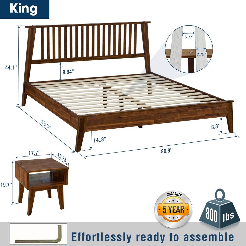 Kaylin Solid Wood Bed Frame & Nightstand Bedroom Set