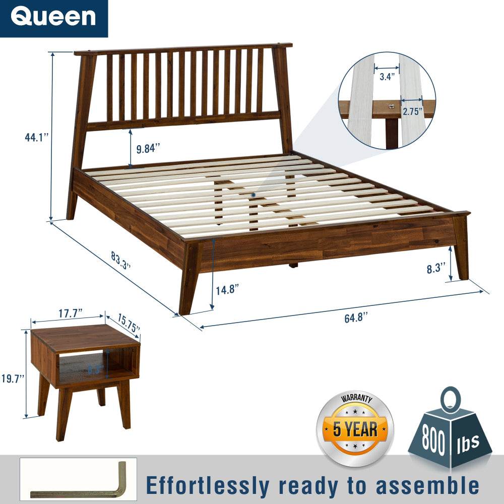 Kaylin Solid Wood Bed Frame & Nightstand Bedroom Set