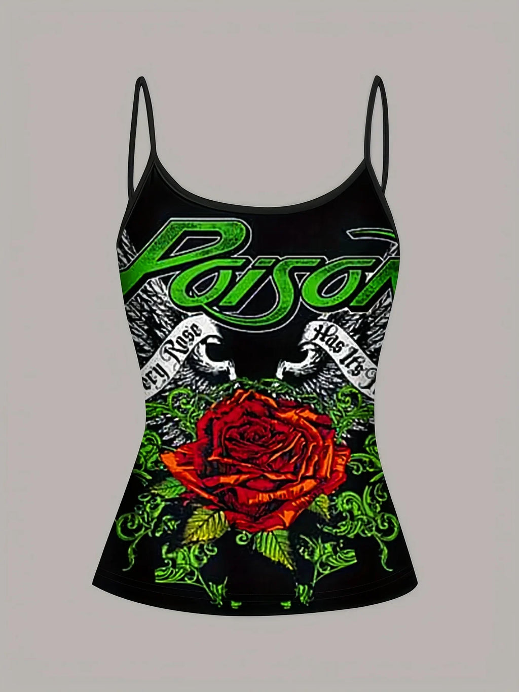Women'S Elegant Green Rose Print Sleeveless Tank Top - Soft Polyester Fabric, Summer Style, Spaghetti Strap, Floral Design with "Paisley" Text, Floral Tank Top|Elegant Tank Top|Polyester Fabric