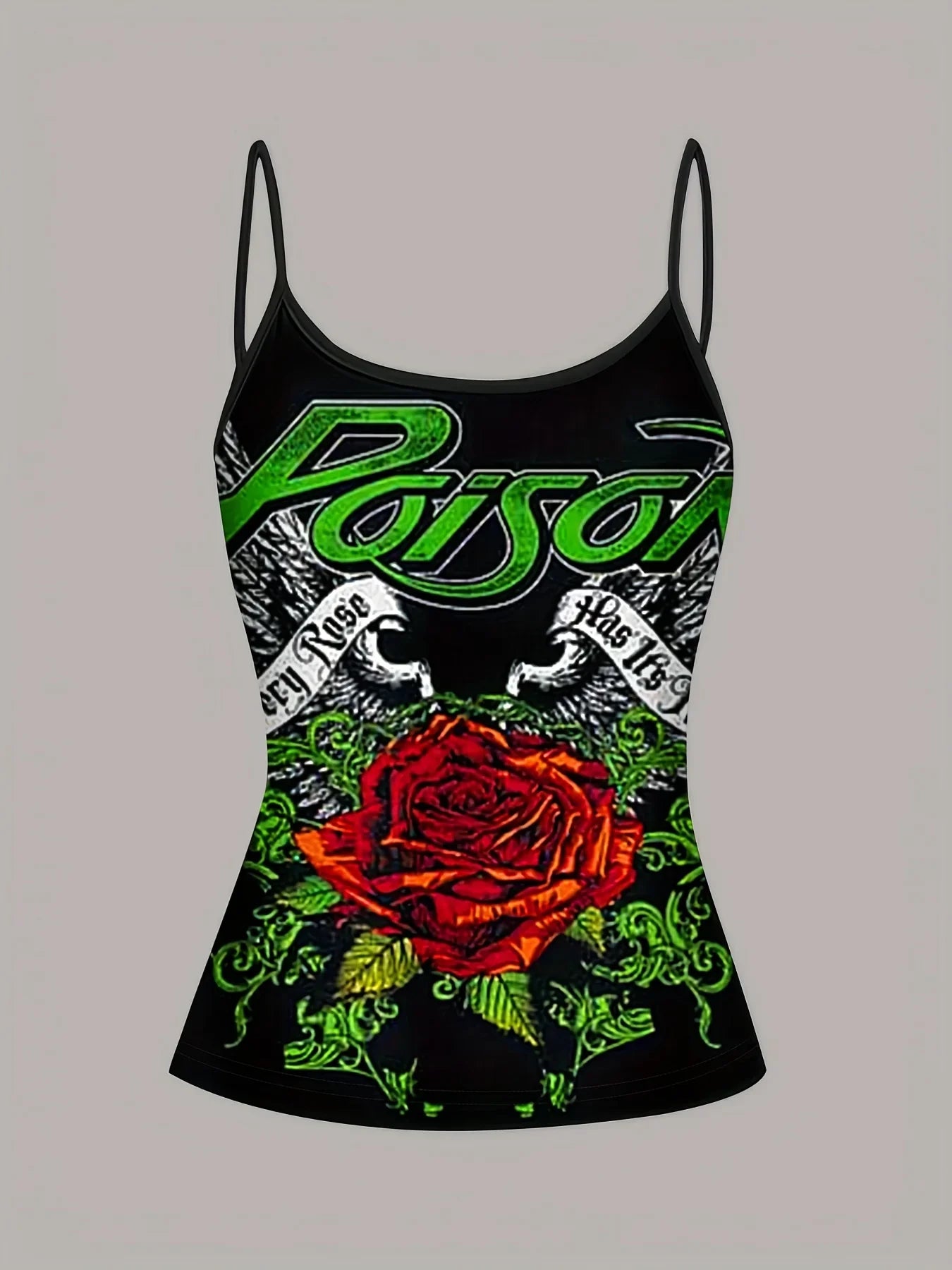 Women'S Elegant Green Rose Print Sleeveless Tank Top - Soft Polyester Fabric, Summer Style, Spaghetti Strap, Floral Design with "Paisley" Text, Floral Tank Top|Elegant Tank Top|Polyester Fabric