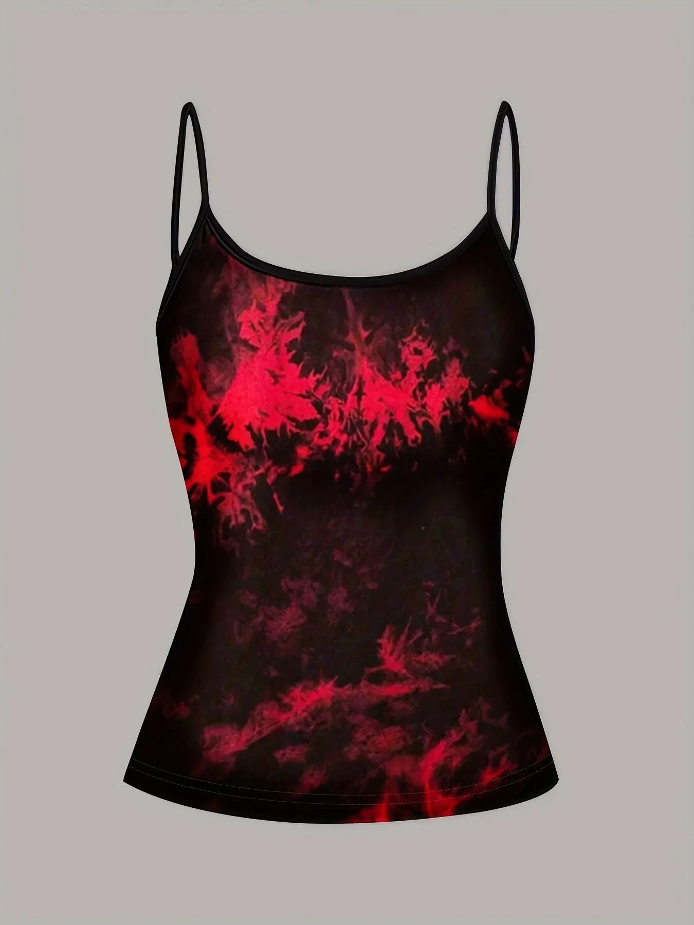 Women'S Elegant Black & Red Tie-Dye Tank Top - Stylish Spaghetti Strap, Summer Fashion, Unique & Trendy Design, Perfect for Casual Outings, Casual Wear|Trendy Tank Top|Elegant Strap Design