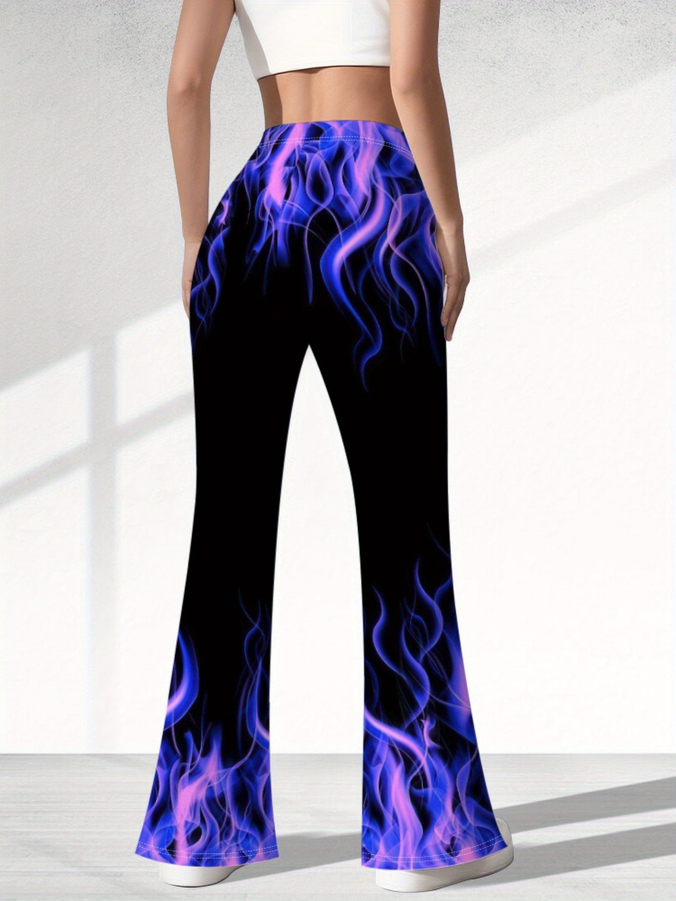 Women'S Sexy Flared Pants - Bold Purple Flame-like Pattern, Stretchy Non-See-Through Fabric, Elegant Party & Everyday Pants for Women - Spring/Fall/Summer Outfits - Flattering Fit for Casual Formal Events, Seasonal Fashion, Stylish Bottoms, Comfortable M