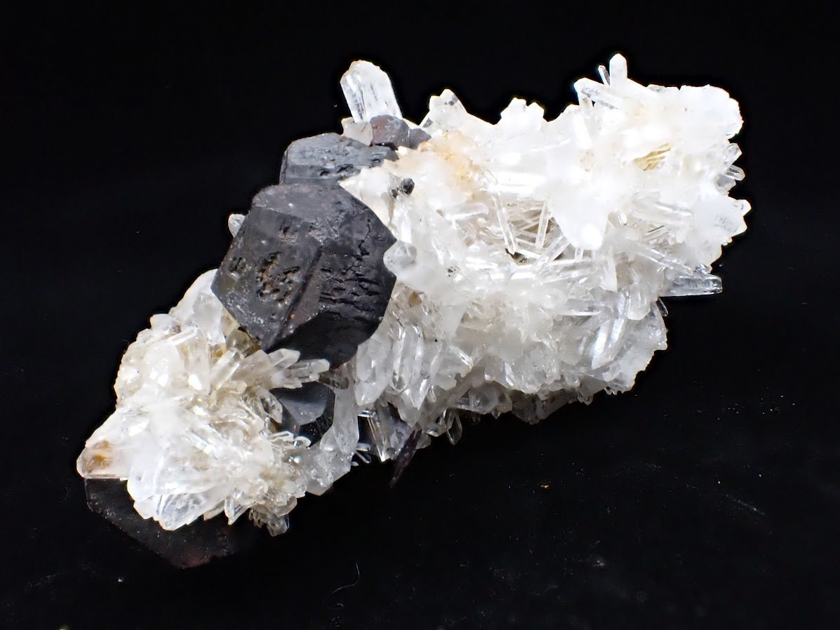 Black Pyrite and Quartz Cluster – Fengjiashan Mine, China (301g)