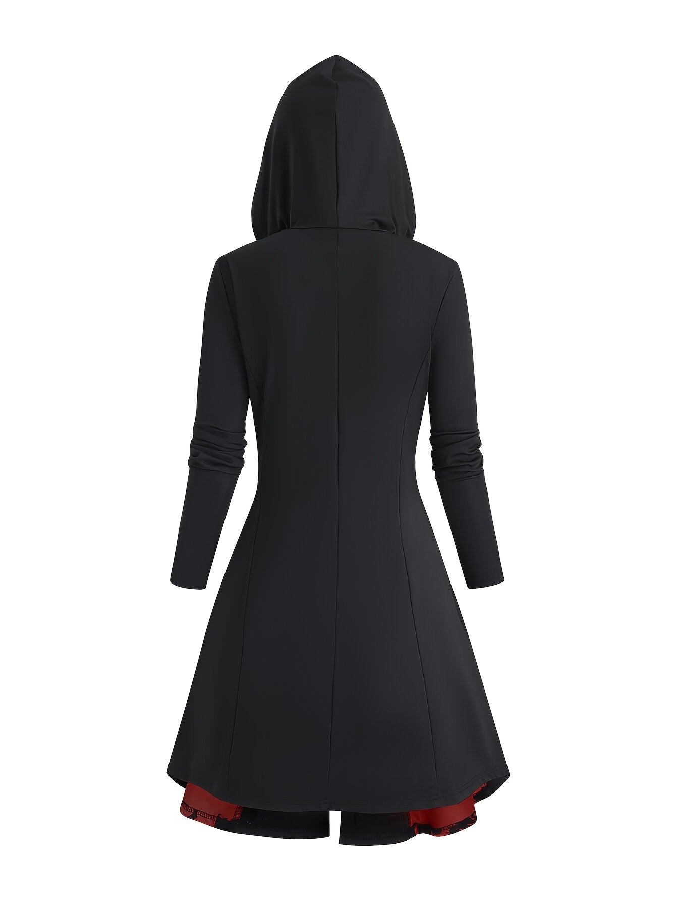 Women'S Gothic Costume Dress - Black & Red Floral party, with Front Zipper Closure, Hooded Neckline - Formal Events, Halloween, Everyday Gothic Outfits - Easy-to-Wear Gothic Attire, Goth Accessories, Halloween Outfit, Vintage Aesthetic, Durable Material,
