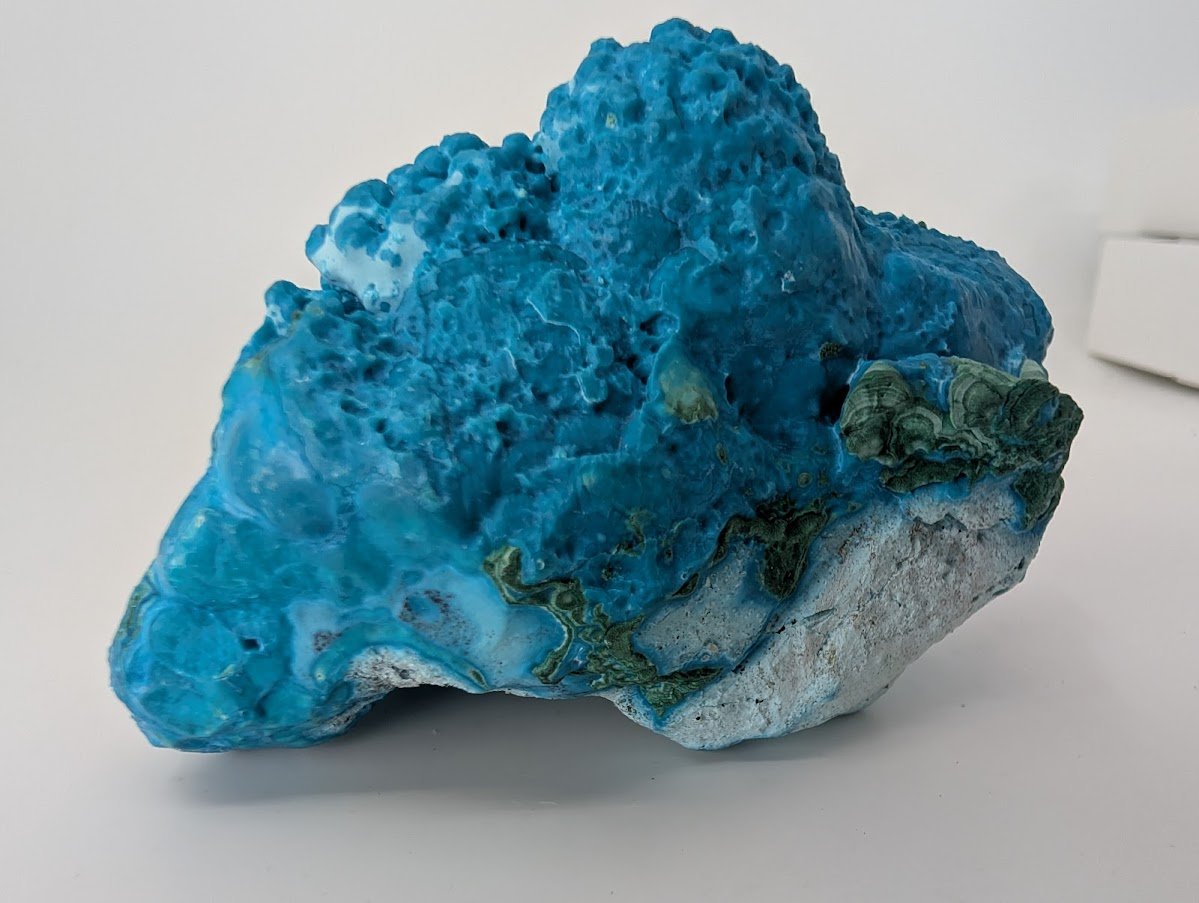 Congo Chrysocolla with Malachite – Botryoidal Specimen with Exposed Veins & Growth Rings (434g)