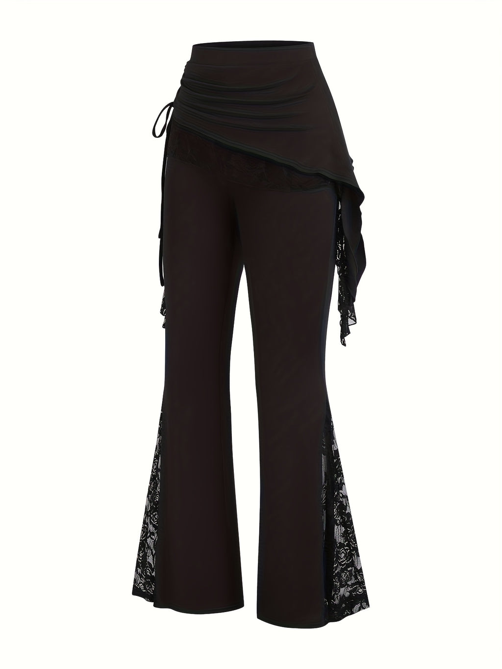 Women'S Lace Trim Wide-Leg Dance Pants - Purple & Black Contrast Lace, Loose Fit Flared Leggings for Casual & Performance Wear, Spring Summer Fall, Comfortable & Stylish, Lace Trim Pants, Seasonal Fashion, Flowy Fabric