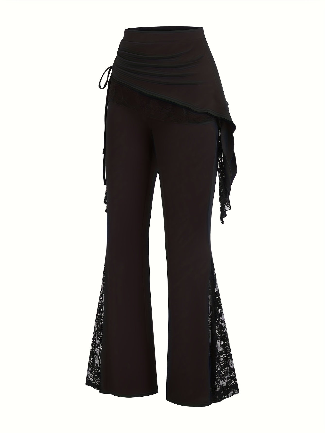 Women'S Lace Trim Wide-Leg Dance Pants - Purple & Black Contrast Lace, Loose Fit Flared Leggings for Casual & Performance Wear, Spring Summer Fall, Comfortable & Stylish, Lace Trim Pants, Seasonal Fashion, Flowy Fabric