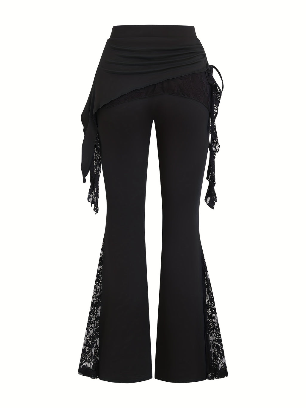 Women'S Lace Trim Wide-Leg Dance Pants - Purple & Black Contrast Lace, Loose Fit Flared Leggings for Casual & Performance Wear, Spring Summer Fall, Comfortable & Stylish, Lace Trim Pants, Seasonal Fashion, Flowy Fabric
