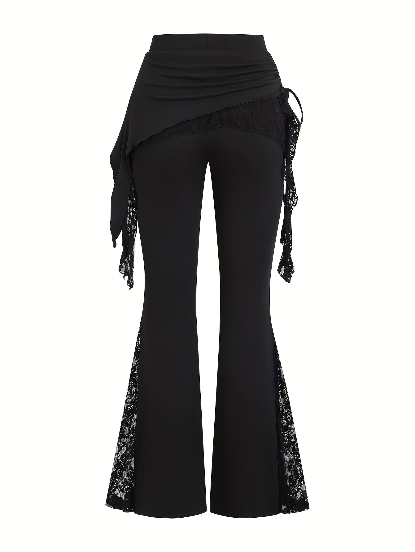 Women'S Lace Trim Wide-Leg Dance Pants - Purple & Black Contrast Lace, Loose Fit Flared Leggings for Casual & Performance Wear, Spring Summer Fall, Comfortable & Stylish, Lace Trim Pants, Seasonal Fashion, Flowy Fabric