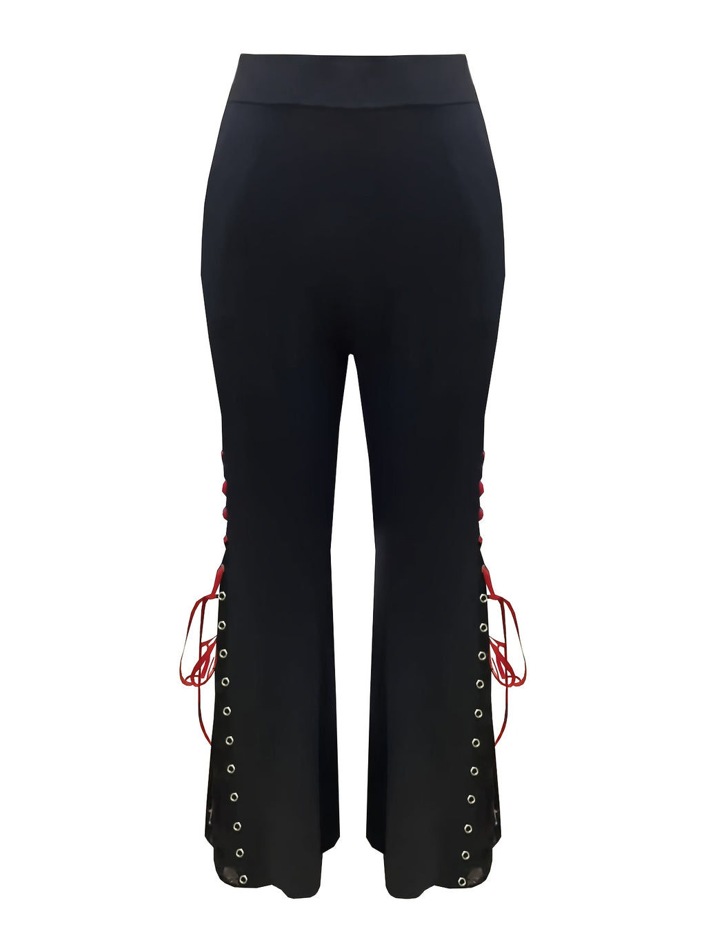Elegant Solid Color Flare Leg Pants, Polyester Spandex Knit Fabric, Grommets Details, Women'S Clothing