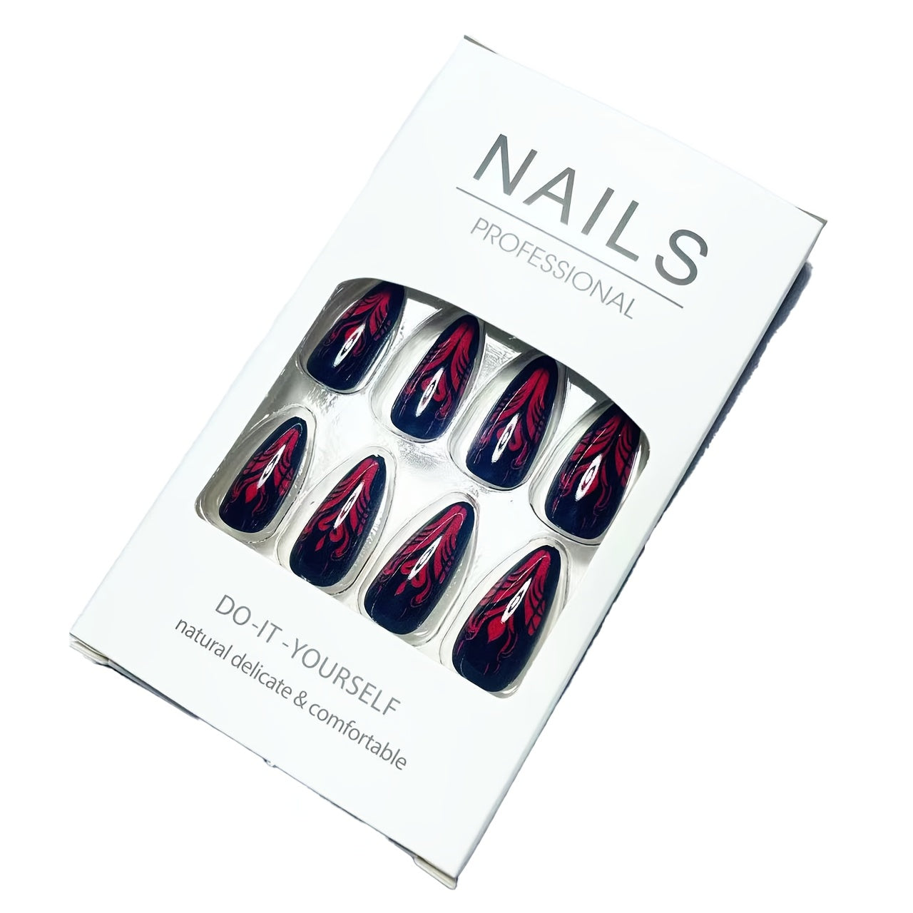 Women'S Nail Set Black and Red Almond Style Medium Length with Black and Red Striped Design Heart Glossy Wearable Nails, ABS Material, Almond Shape, Medium Length, Heart Pattern, Glossy Finish, Nail Art, Nail Art Supplies, Nail Art Design, Press On Nail