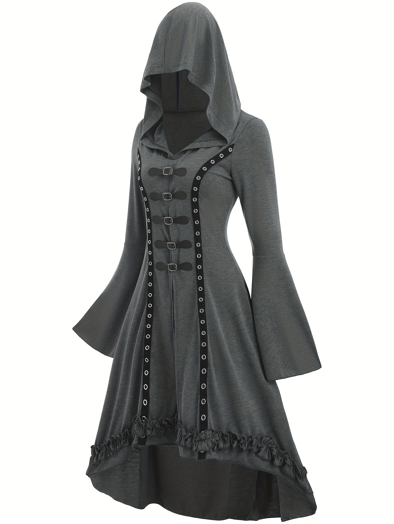 Y2K Style Women'S Hooded Sweatshirt - Asymmetrical Hem, Solid Color, Knit Polyester Fabric, All-Season Long Sleeve Top with Flared Sleeves