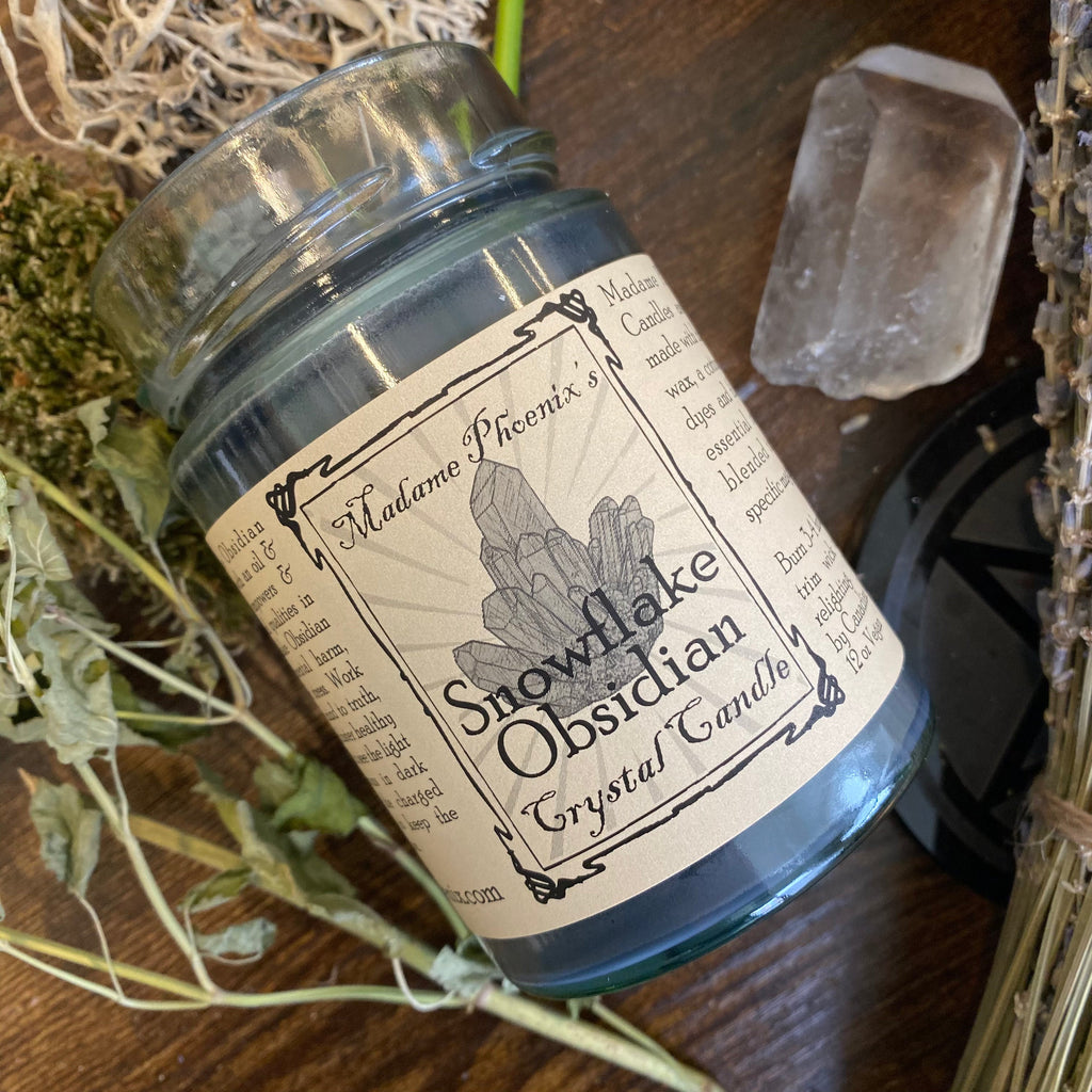 Crystal Magic Snowflake Obsidian Candle