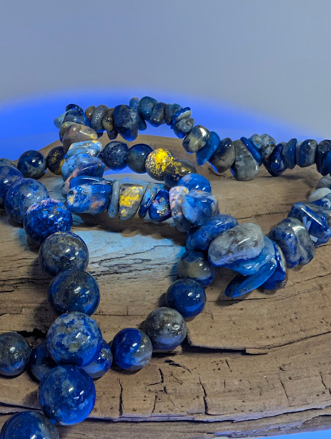 Lapis Lazuli Bracelet — Chip, 6mm & 8mm Round Beads