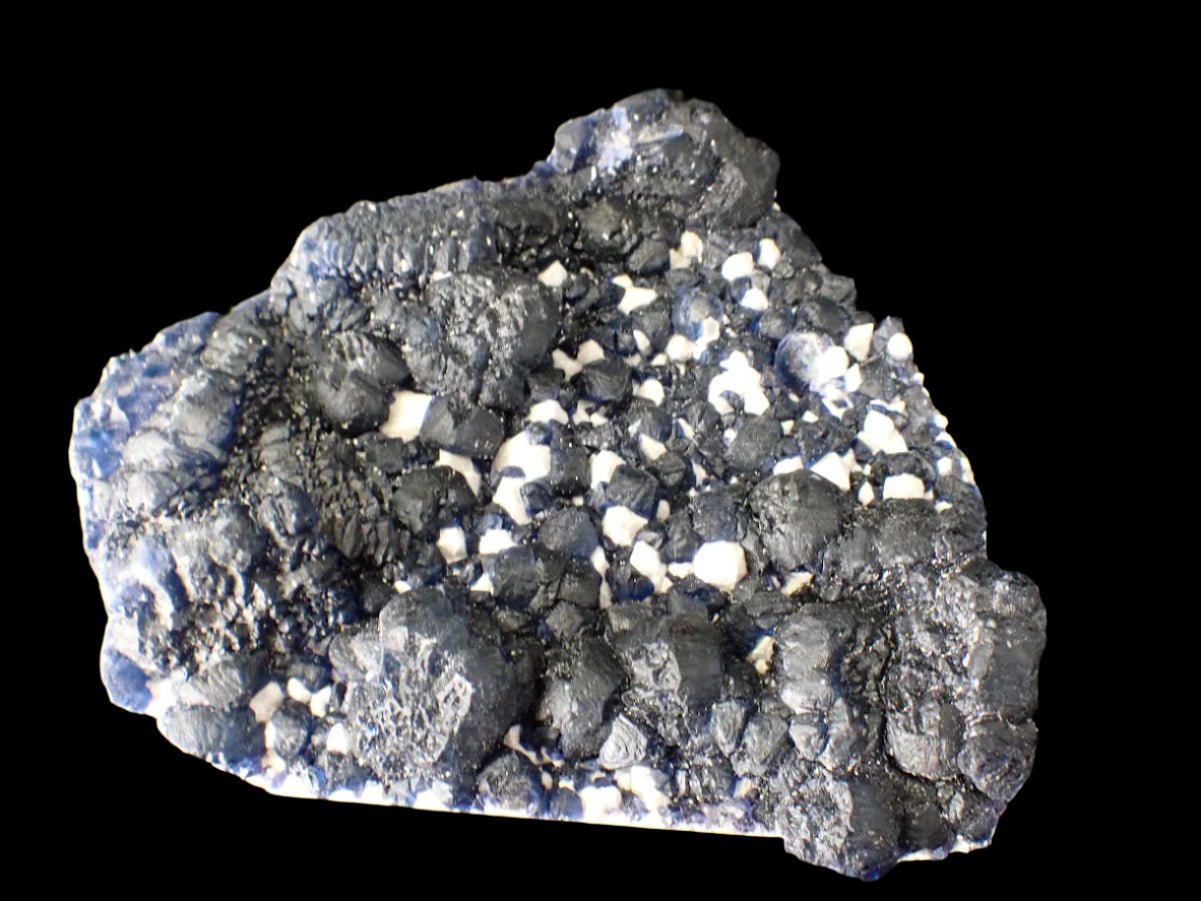 Large Blueberry Fluorite with Sparkling White Matrix Huanggang Mine, Inner Mongolia 4.5 x 4.5 inches 601 grams