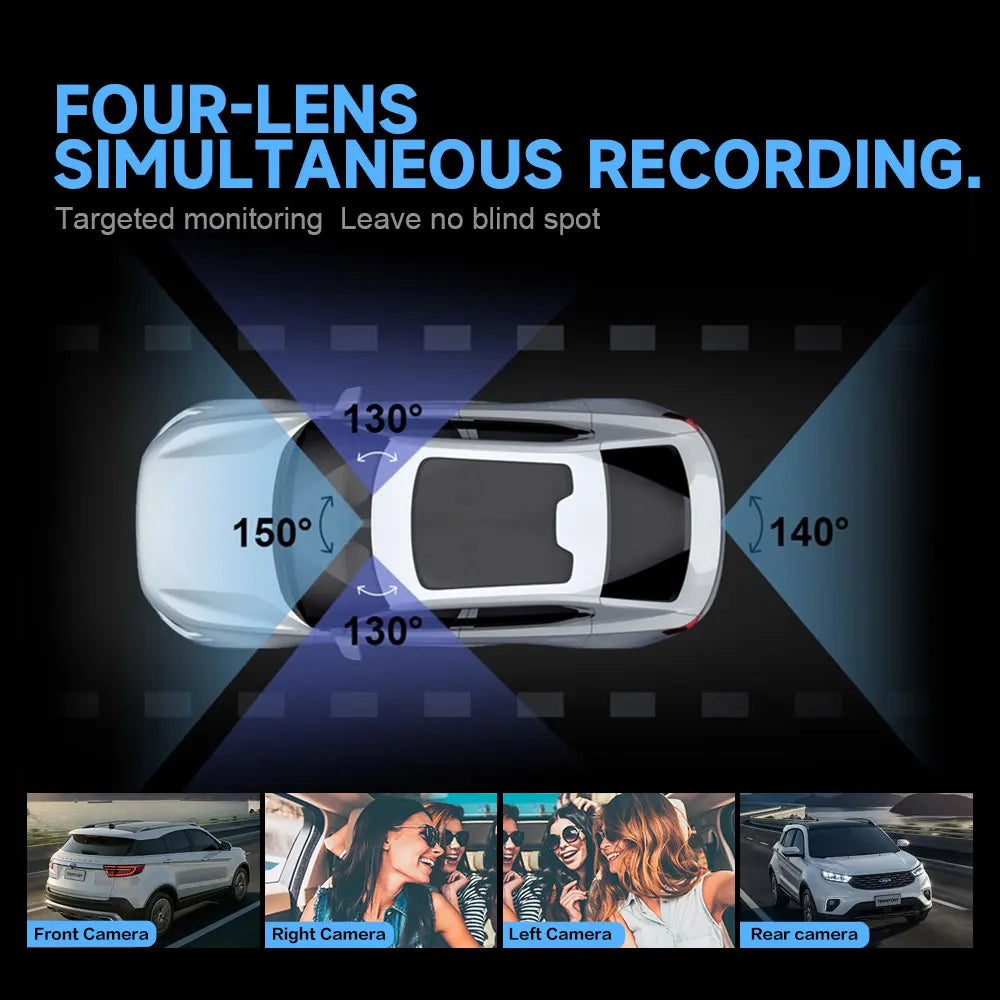 A365 Dash Cam, 4 Channel Camera FHD 1080Px4, Front, Left, Right and Rear, Front and Rear Inside, Built in GPS WiFi, 256 GB Max, Free 128GB Card, A365-4CH