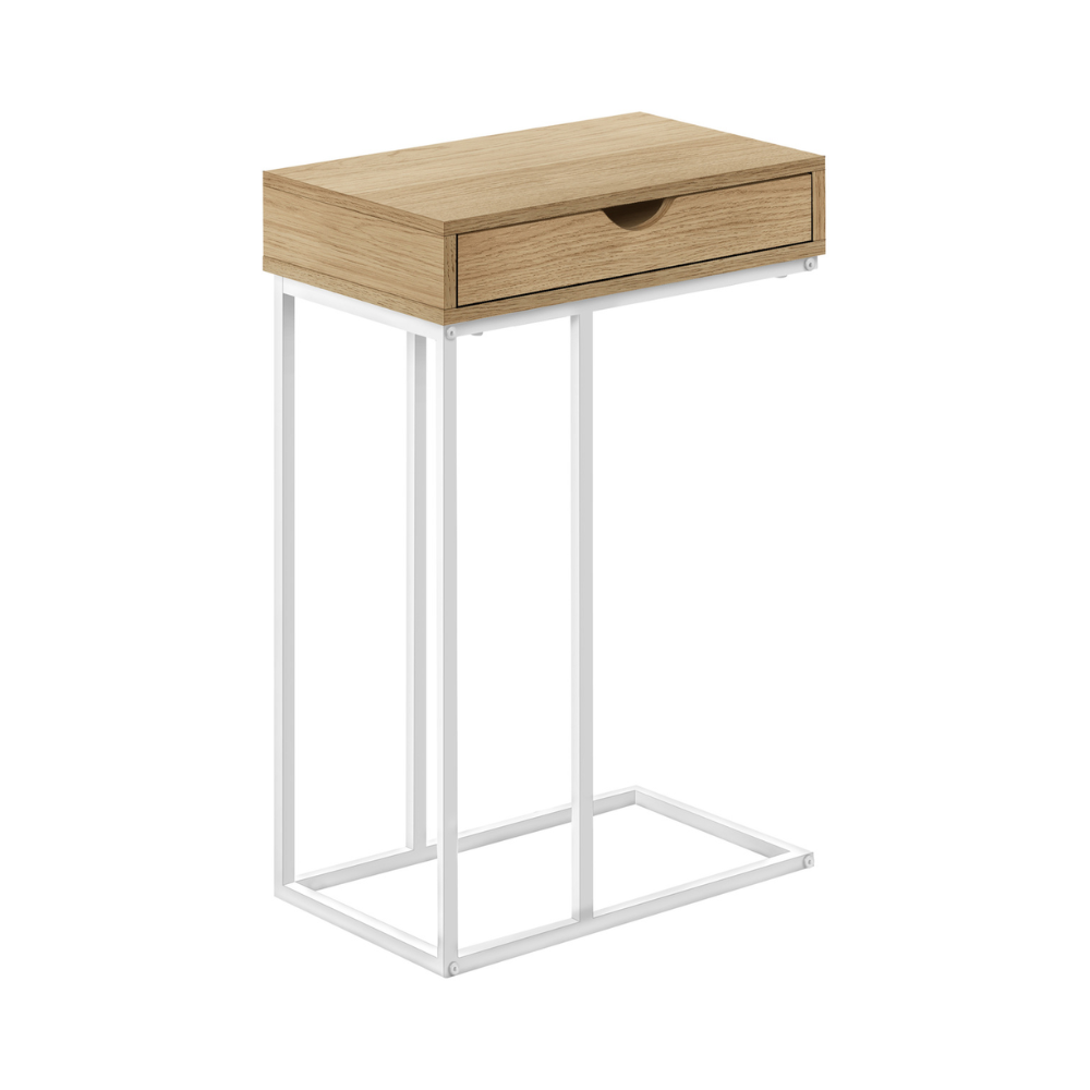 Table d'appoint en metal de couleur blanc et naturel