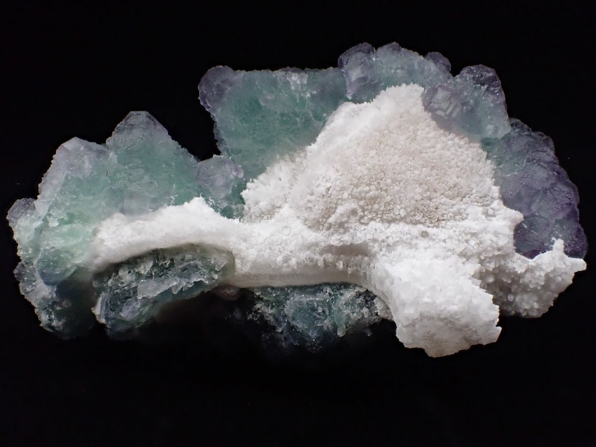 Zhejiang Green-Purple Fluorite with Calcite – Multi-Generation Octahedral Growth